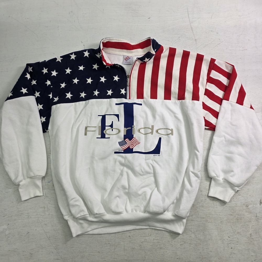 Vtg‎ Y2k Florida Flag Beach Surf Election 1/4 Zip Pullover Sweatshirt USA Sz L